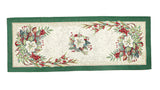 Classic piros bogyós, zöld szélű asztali futó, 37x100 cm, ezüst lurex, gobelin