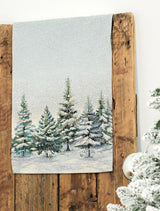 Havas fenyőerdő asztali futó, 37x100 cm, ezüst lurex, gobelin