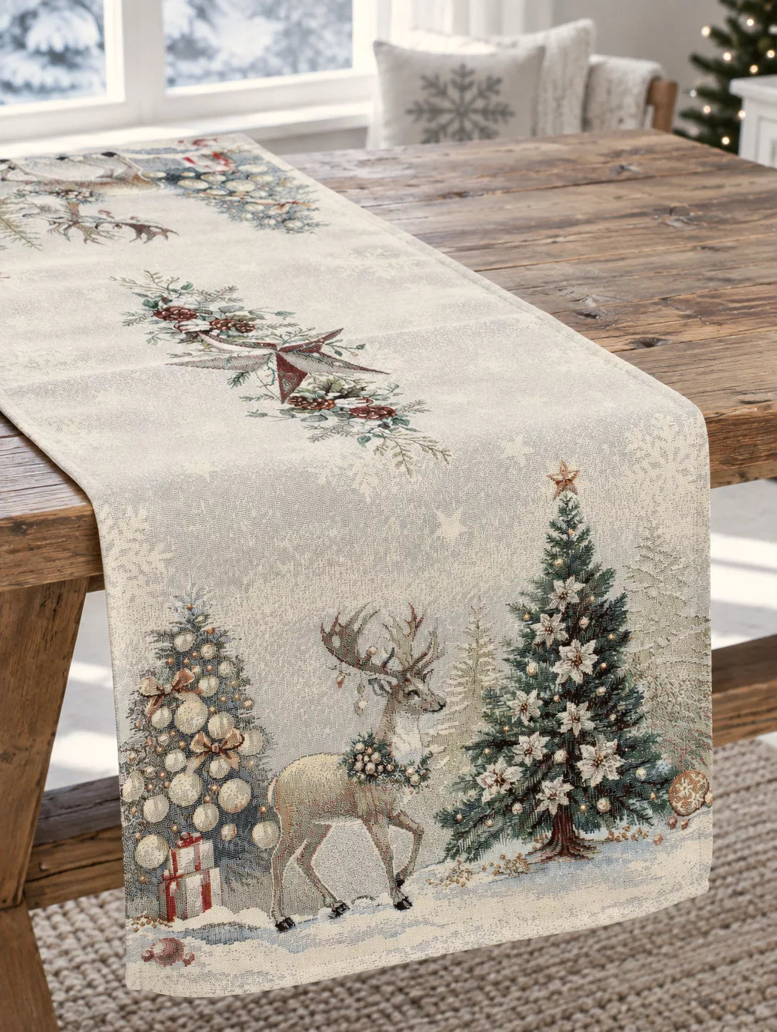 Golden deer arany szarvasos gobelin asztali futó, 44x140 cm, ezüst lurex, gobelin