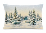 Havas fenyőerdő díszpárna huzat töltettel, 50x70 cm, ezüst lurex, gobelin