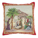 Betlehemi, piros szélű díszpárna huzat, arany lurex, gobelin – 45 x 45 cm