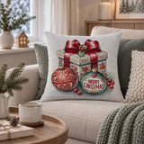 Ajándék doboz ünnepi díszpárna huzat, arany lurex, gobelin – 45 x 45 cm