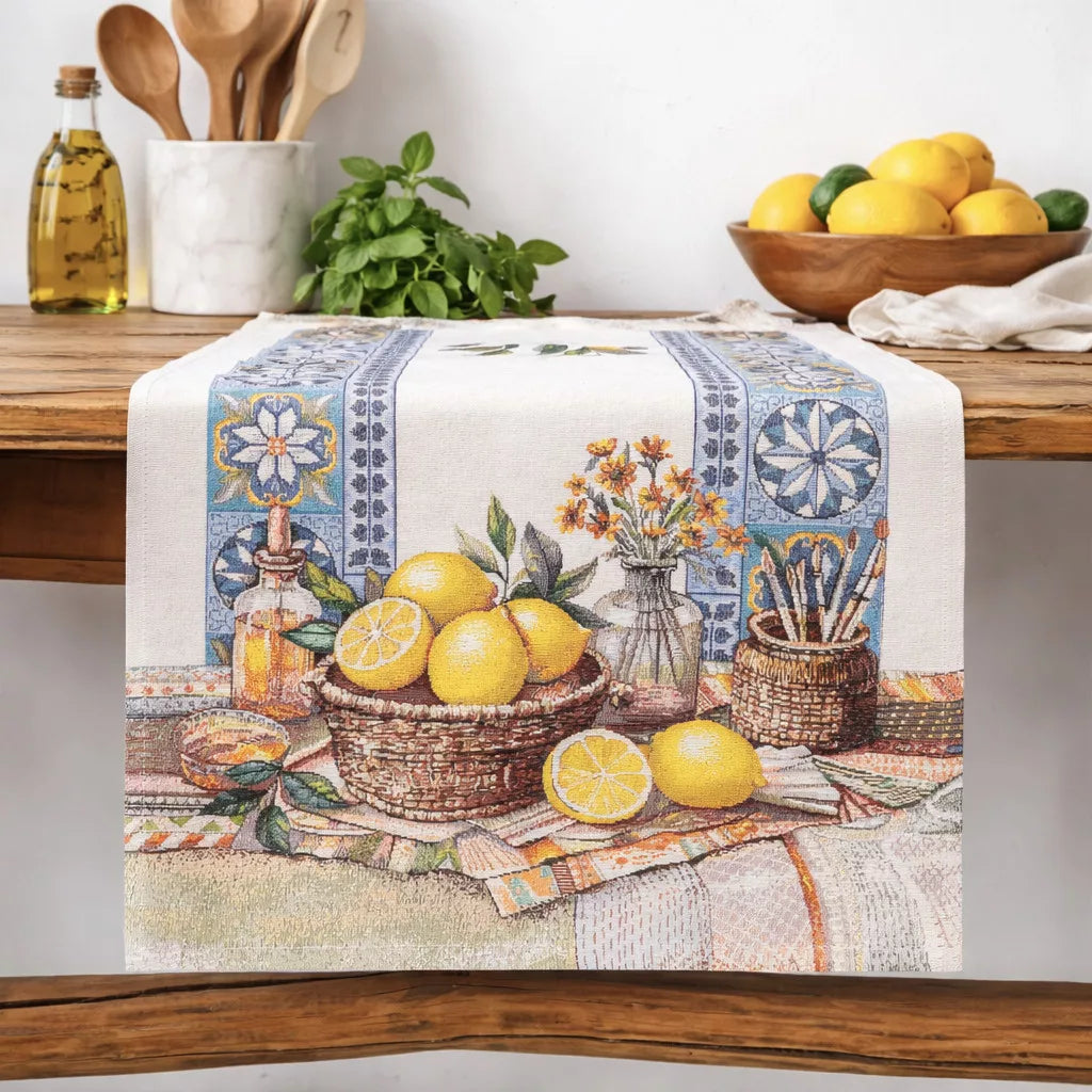 Mediterrán citromos asztali futó 37x100 cm Gépi gobelin