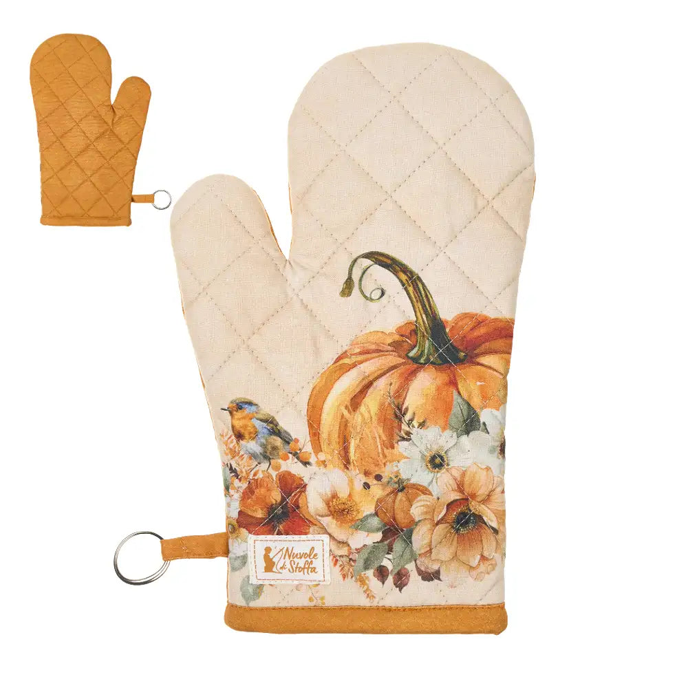 Őszi tök mintás madaras pamut edényfogó kesztyű 19x32 cm Racconti d'Autunno
