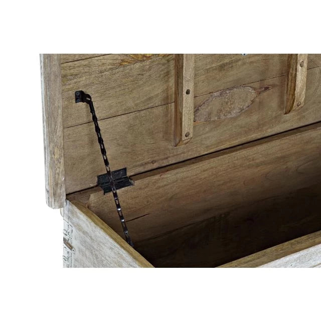 Indiai Antikolt mangófa faragott tárolóláda réz betétekkel 88x40x45 cm