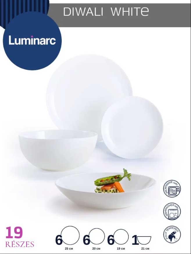 Luminarc DIWALI üveg étkészlet 19 részes 6 személyes fehér