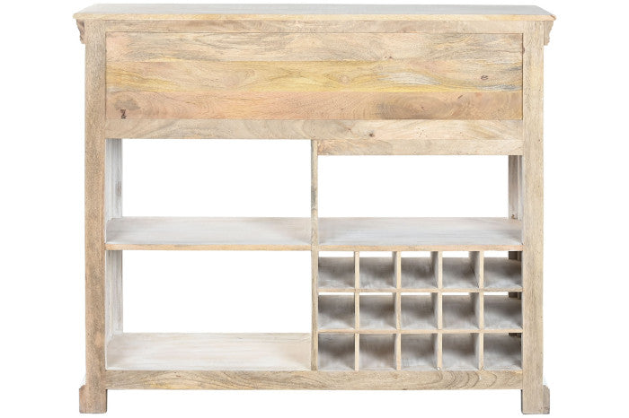 Antik fehér mangófa bortartó szekrény 15 palackos pohártartóval