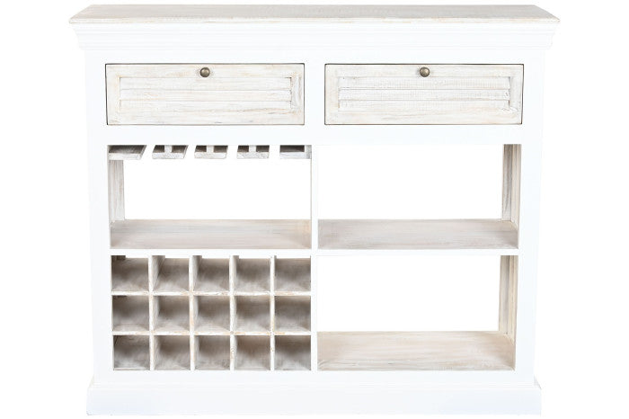 Antik fehér mangófa bortartó szekrény 15 palackos pohártartóval