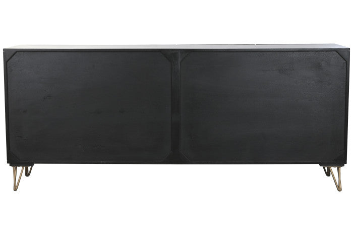 Mandala mintás fekete négy ajtós tálalószekrény arany antikolással mangófa 177x45x75 cm