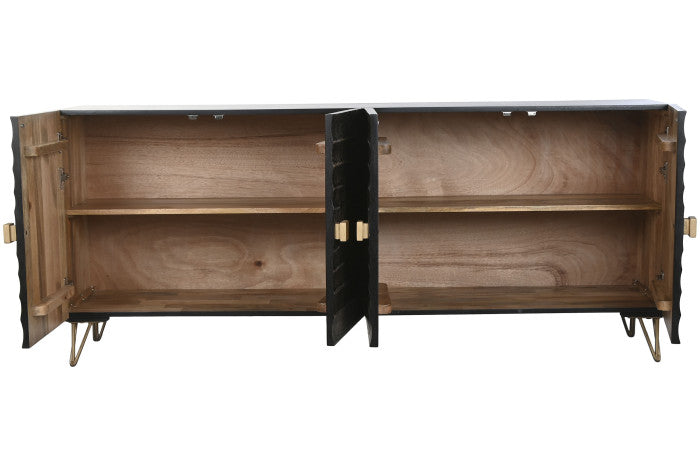 Mandala mintás fekete négy ajtós tálalószekrény arany antikolással mangófa 177x45x75 cm