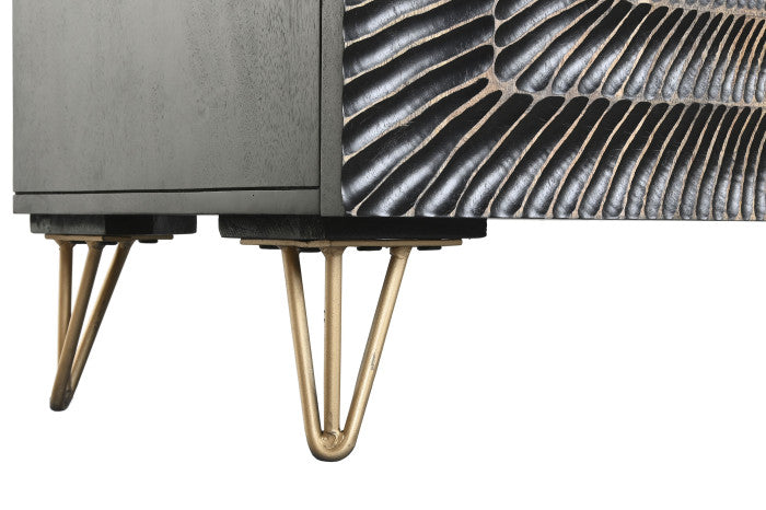 Mandala mintás fekete négy ajtós tálalószekrény arany antikolással mangófa 177x45x75 cm