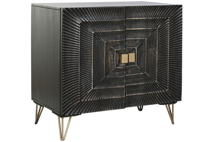 Mandala mintás fekete tálalószekrény arany antikolással mangófa