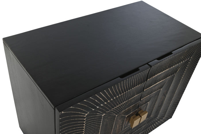 Mandala mintás fekete tálalószekrény arany antikolással mangófa