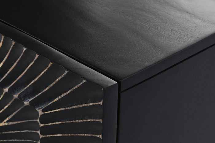 Mandala mintás fekete tálalószekrény arany antikolással mangófa