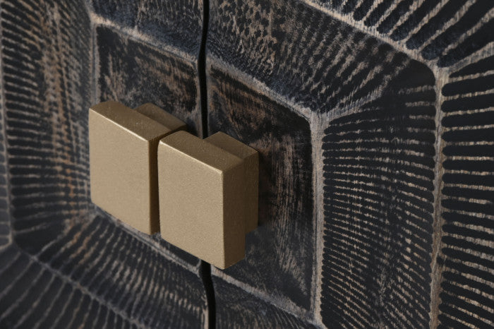 Mandala mintás fekete tálalószekrény arany antikolással mangófa