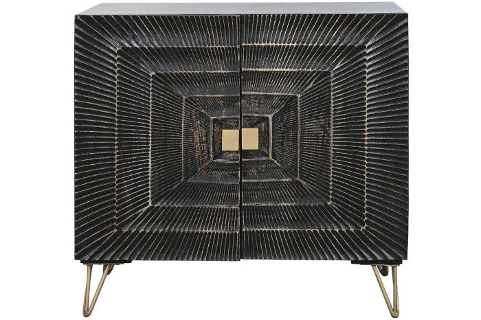 Mandala mintás fekete tálalószekrény arany antikolással mangófa