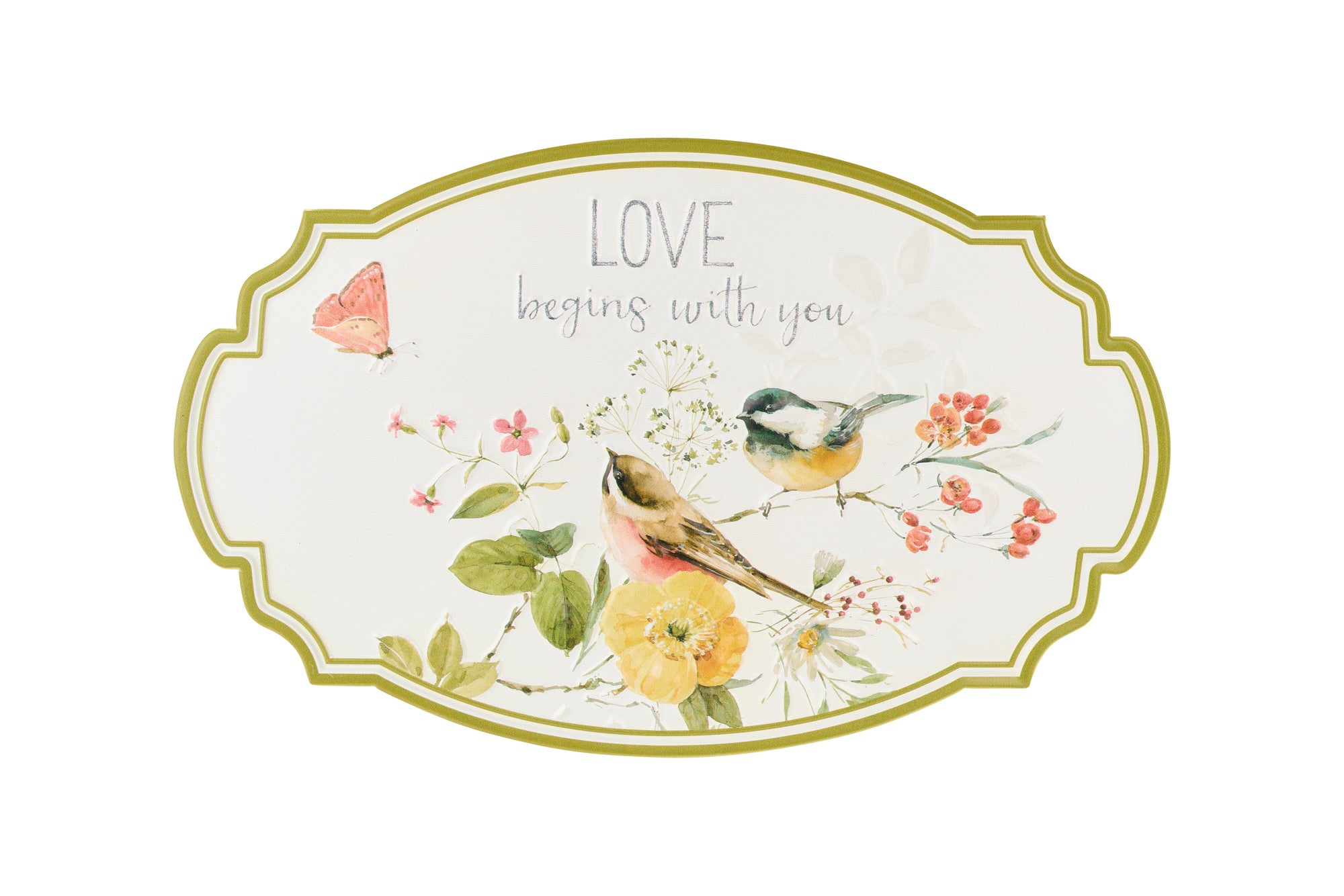 Madaras fém falitábla 42x26,5 cm Love begins with you