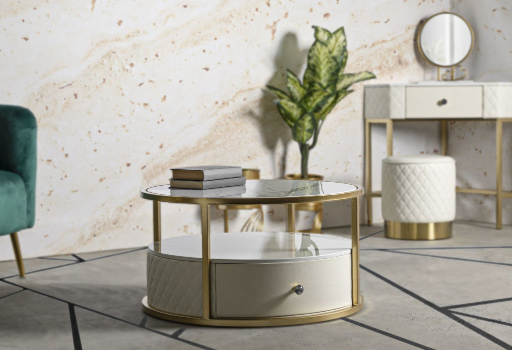Aurora Luxe – Márványhatású Arany modern Dohányzóasztal Dohányzóasztal Mauro Ferretti