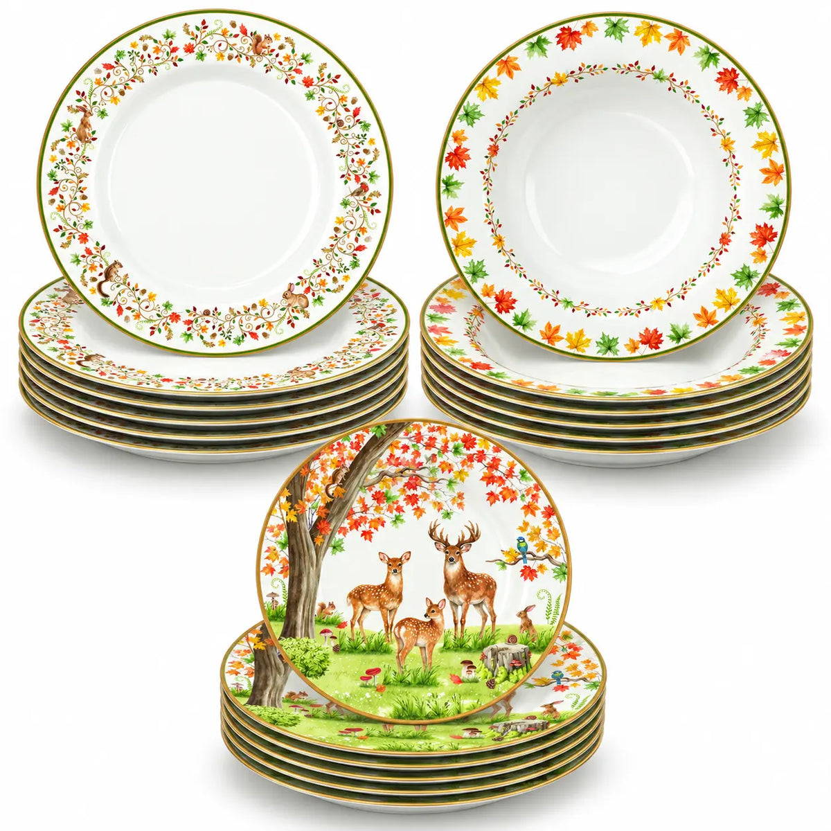 Őszi erdei mintás porcelán 18 részes étkészlet