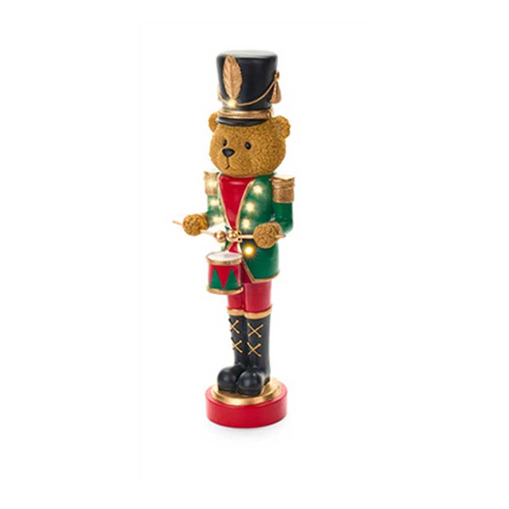 NagyDiótörő mackó dobbal karácsonyi figura LED-es 46 cm