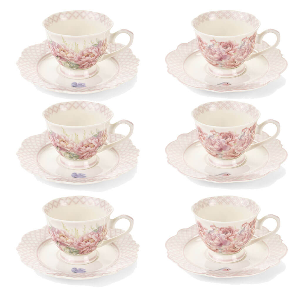 Porcelán kávés csésze + alj 90 ml 6 személyes Fiorira díszdobozzal virágos