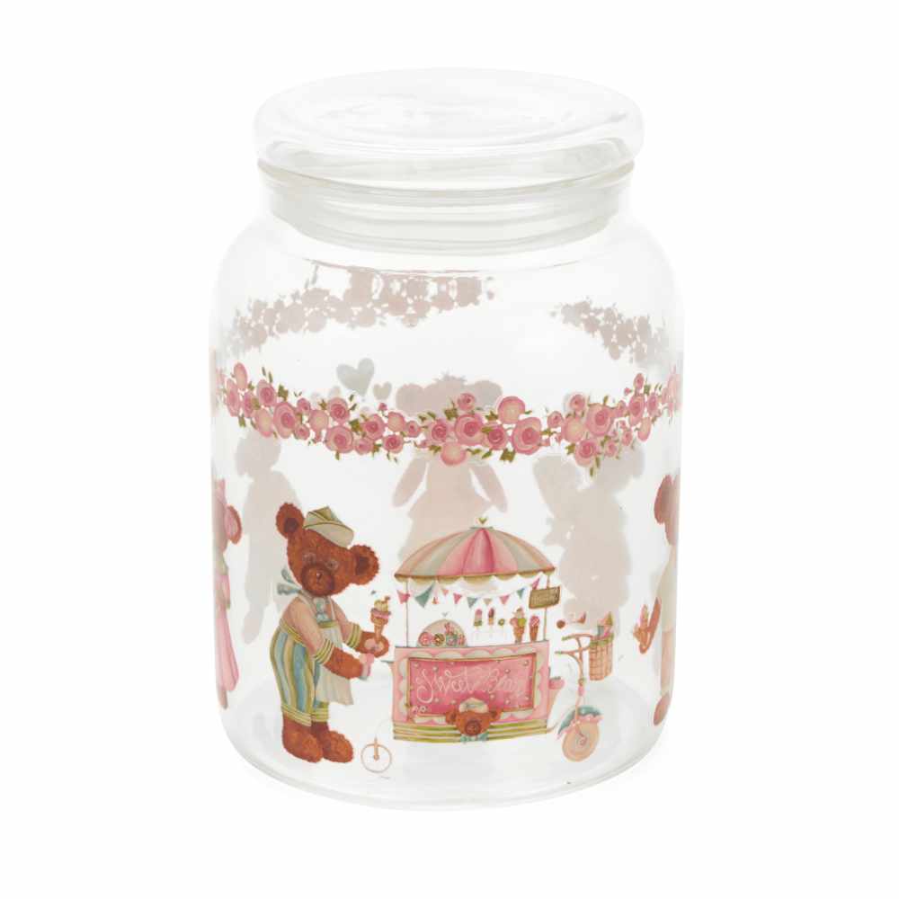 Boroszilikát konyhai táróló üveg Légmentesen záródó 11,6x16 cm 1300 ml Sweet Bear macis