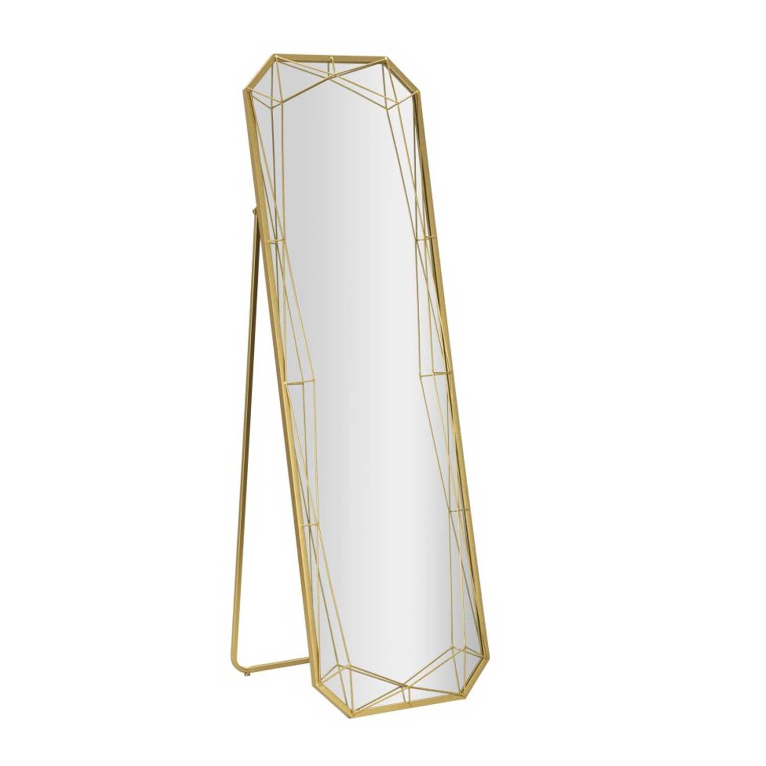 Álló tükör modern geometrikus Arany színű kerettel – 46 × 2–54 × 153 cm