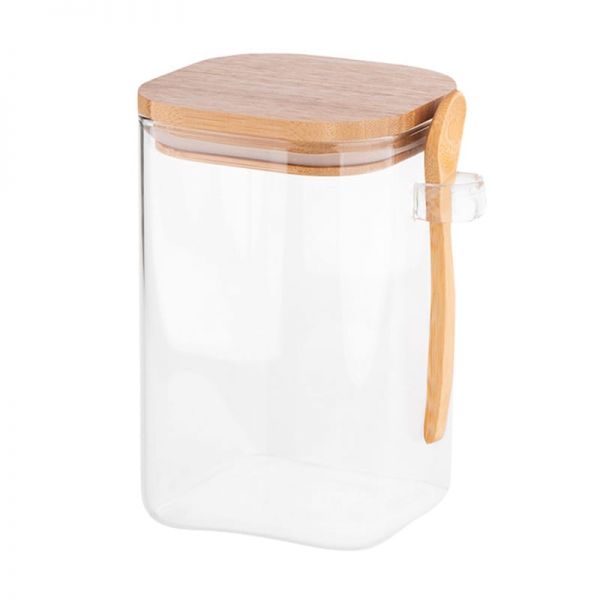 Altom boroszilikát üvegtároló bambusz tetővel és kanállal - 1000 ml