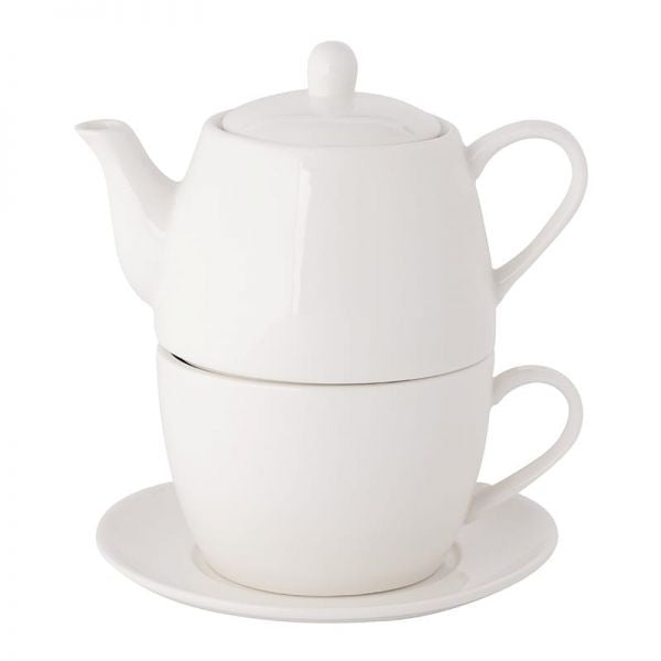 Porcelán egyszemélyes teáskészlet krém fehér