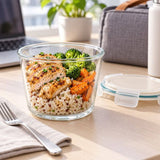 Üveg hőálló ételtároló doboz műanyag tetővel szilikon tömítés - 700 ml - 13x10,5 cm