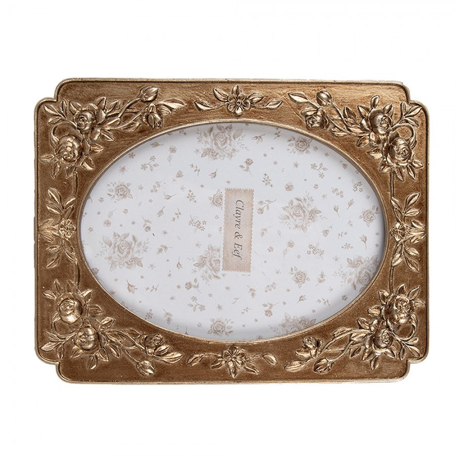 Képkeret Arany rózsás ovális vintage képkeret 10x15 cm