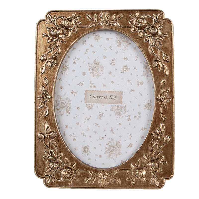 Képkeret Arany rózsás ovális vintage képkeret 10x15 cm