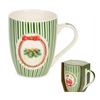 Karácsonyi porcelán bögre 350 ml zöld csíkos fenyőágas
