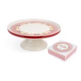Karácsonyi porcelán talpas tortatál 27x10 cm mézeskalács baba