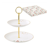 Karácsonyi Porcelán süteményes állvány 2 emeletes 16/21 cm díszdobozban Let it Snow