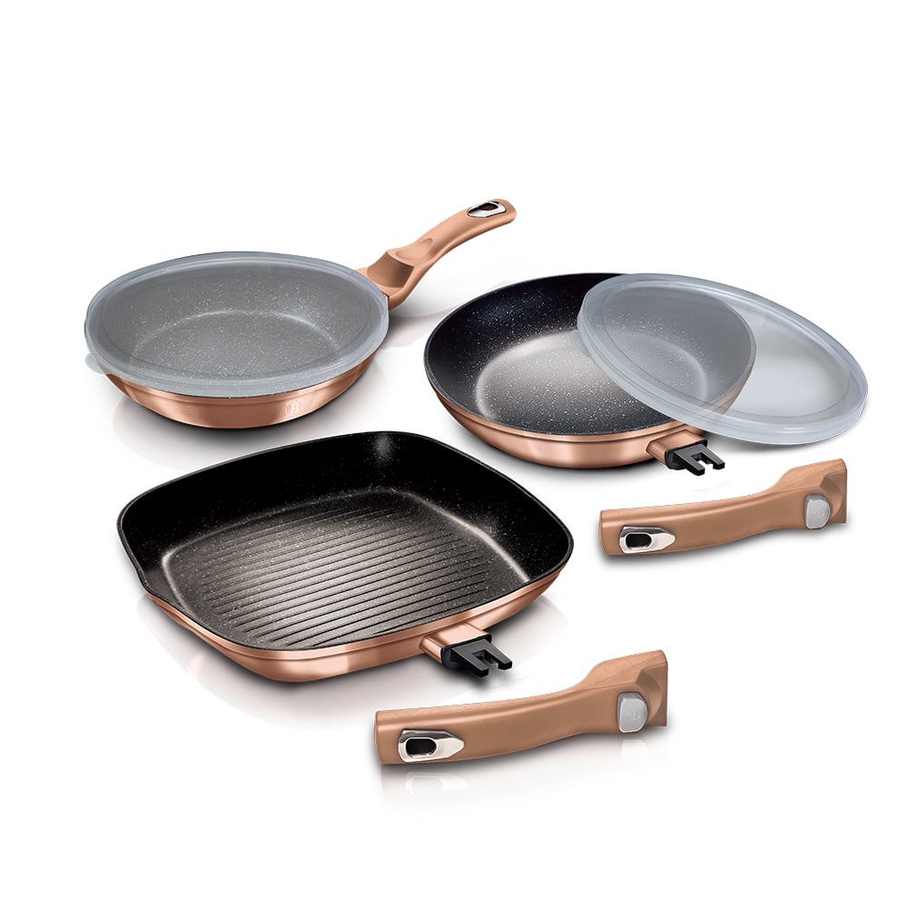 Berlinger Haus 3+2 részes serpenyő szett levehető nyéllel Metallic Line Rose Gold Edition