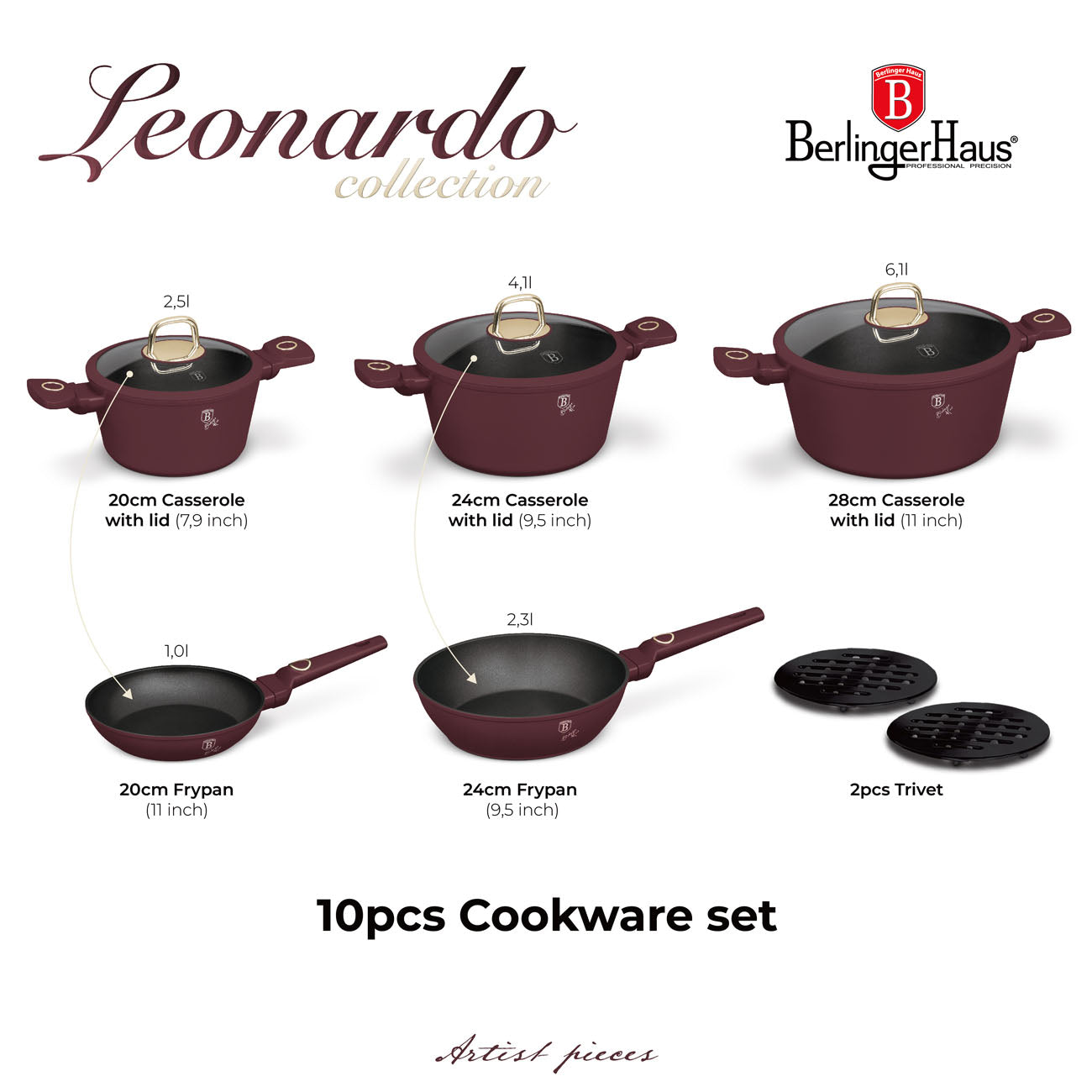 Berlinger Haus indukciós tapadásmentes 10 részes edénykészlet Leonardo Collection
