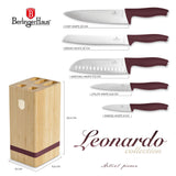 Berlinger Haus rozsdamentes acél bordó nyelű 5+1 részes késkészlet bambusz állvánnyal Leonardo Collection
