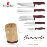 Berlinger Haus rozsdamentes acél bordó nyelű 6 részes késkészlet bambusz állvánnyal Leonardo Collection