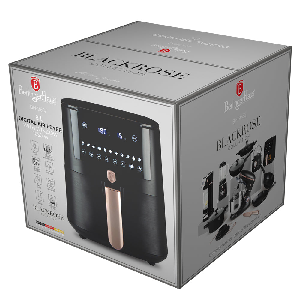 Berlinger Haus XXXL nagy AirFryer 8 L 1650 W Black Rose Collection