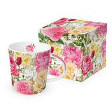 Porcelán bögre virág mintás ajándék dobozban 400 ml