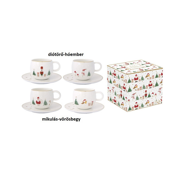 Karácsonyi porcelán eszpresszó kávés csésze aljjal 2 személyes díszdobozbanLet it Snow