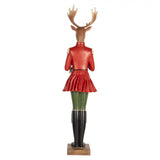 Clara Deerbell piros ruhás szarvas dobbal vintage karácsonyi dekor figura 77 cm