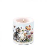 Cicás átvilágítós viasz gyertya kicsi Kittens in flower field