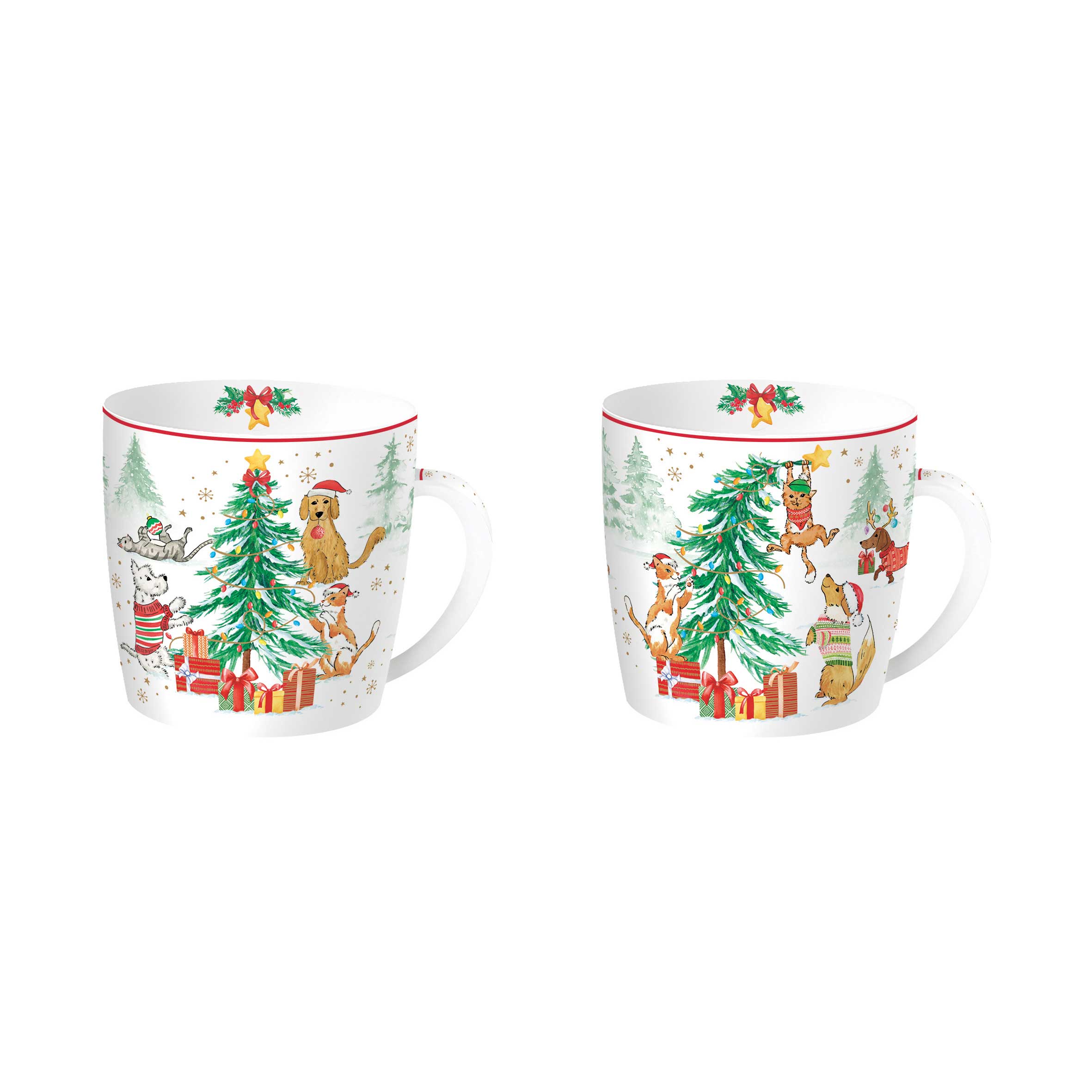 Bögre, csésze Cicás kutyás karácsonyi porcelán bögre 2 db Christmas Gang