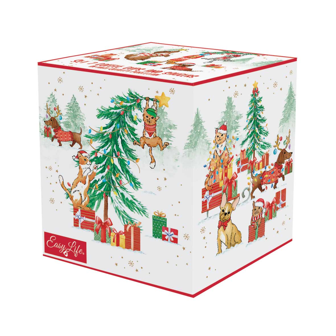 Bögre, csésze Cicás kutyás karácsonyi porcelán eszpresszó csésze szett 2 db Christmas Gang