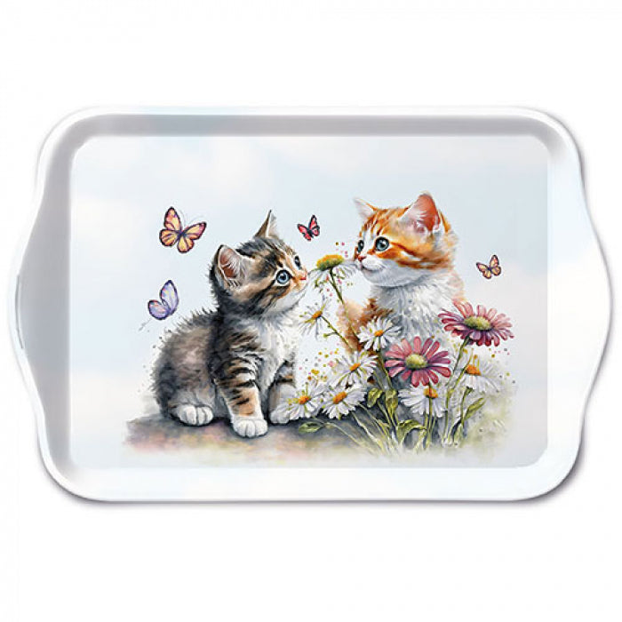 Cicás műanyag konyhai kis tálca 13x21 cm Kittens in flower field