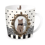 Bögre, csésze Cicás porcelán bögre fém díszdobozban csokornyakkendővel 250 ml
