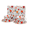 Bögre, csésze Cicás szívesecskés porcelán teás csésze aljjal két személyes Cats and hearts