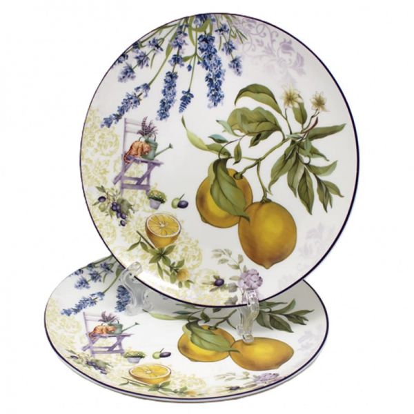 Citromos levendulás porcelán desszertes tányér szett - 2 darabos - 20,5 cm